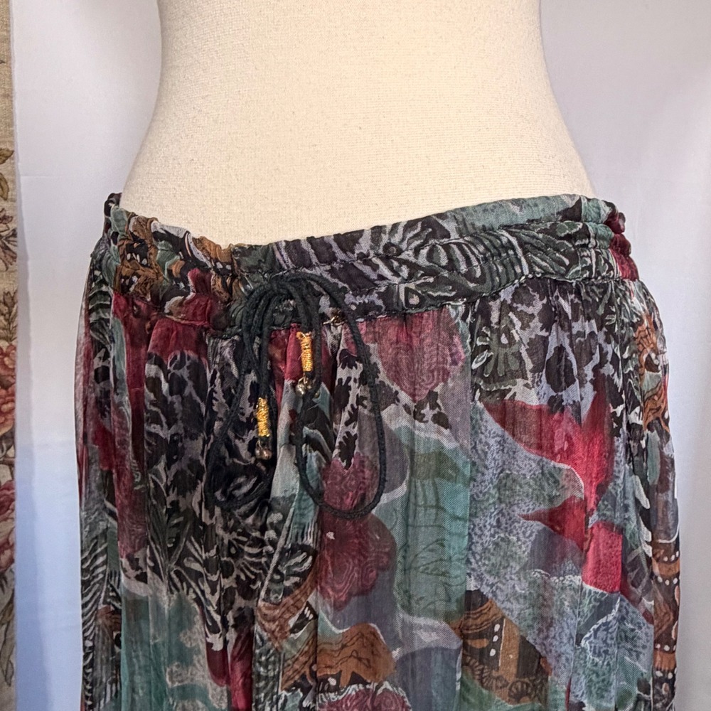 XESSORIUM Vintage 90s Stunning Floral and leopard Print flowy rayon maxi skirt - Picture 3 of 13